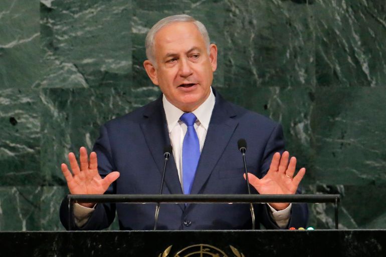 رئيس الوزراء الإسرائيلي بنيامين نتنياهو في خطابه أمام الاجتماع السنوي لزعماء العالم في الجمعية العامة للأمم المتحدة