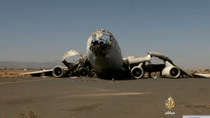 غارة جوية نفذها التحالف العسكري الذي تقوده السعودية أخرجت مطار صنعاء من الخدمة