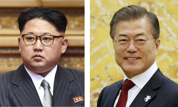 مون جيه-إن رئيس كوريا الجنوبية(يمين) كيم جونغ أون زعيم كوريا الشمالية(يسار) 