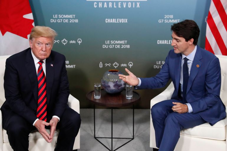 رئيس الوزراء الكندي جاستن ترودو في لقاء مع الرئيس الأمريكي دونالد ترمب في كندا