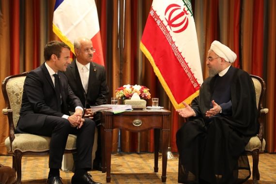 الرئيس الإيراني خلال لقاءه نظيره الفرنسي في نيويورك