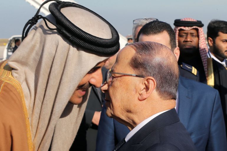 الرئيس اللبناني ميشال عون يستقبل أمير قطر الشيخ تميم بن حمد آل ثاني في بيروت