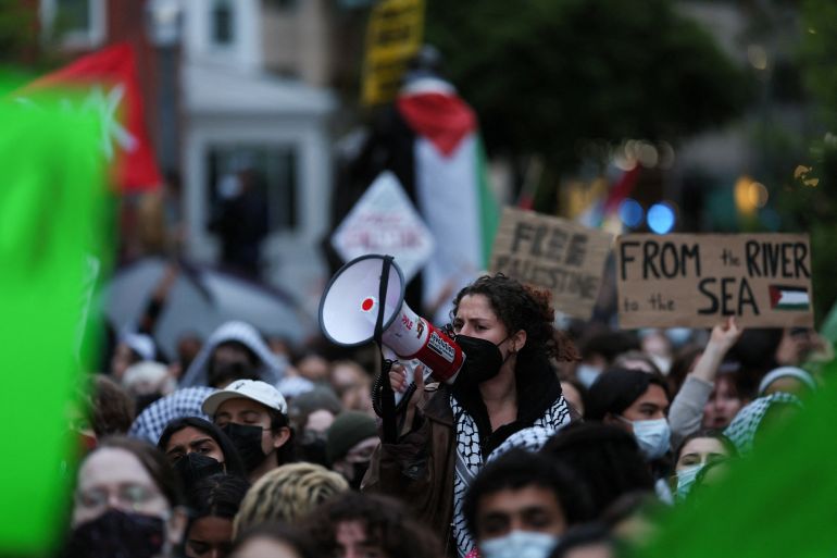 احتجاجات في جامعة جورج واشنطن بالولايات المتحدة دعمًا لغزة
