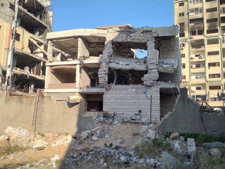 المركز بعد تدميره نتيجة قصف قوات الاحتلال