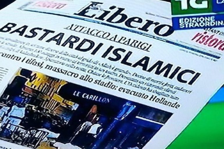 جريدة ليبيرو الإيطالية حملت مقالاً رئيسياً تحت عنوان "إسلاميون أنذال"