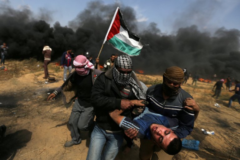 جرحى ومصابون وشهداء خلال مواجهات بين المتظاهرين الفلسطينيين وقوات الاحتلال الإسرائيلي