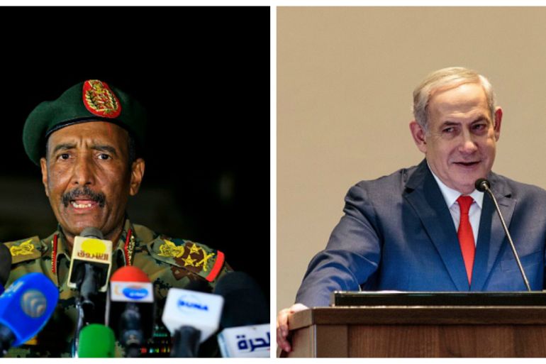 رئيس الوزراء الإسرائيلي بنيامين نتنياهو(يمين) ورئيس المجلس السيادي في السودان عبد الفتاح البرهان