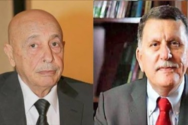 فايز السراج، رئيس حكومة الوفاق الوطني الليبيبة(يمين) وعقيلة صالح، رئيس مجلس نواب طبرق
