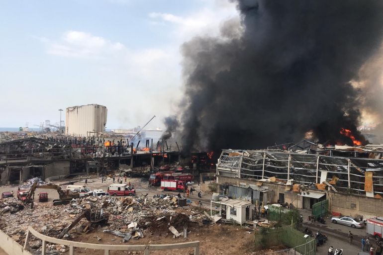 اندلاع حريق جديد بمرفأ بيروت نفس مكان انفجارالشهر الماضي 