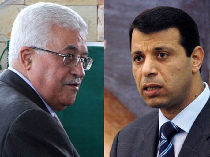 القيادي المفصول من حركة "فتح"، محمد دحلان (يمين) والرئيس الفلسطيني محمود عباس (يسار)