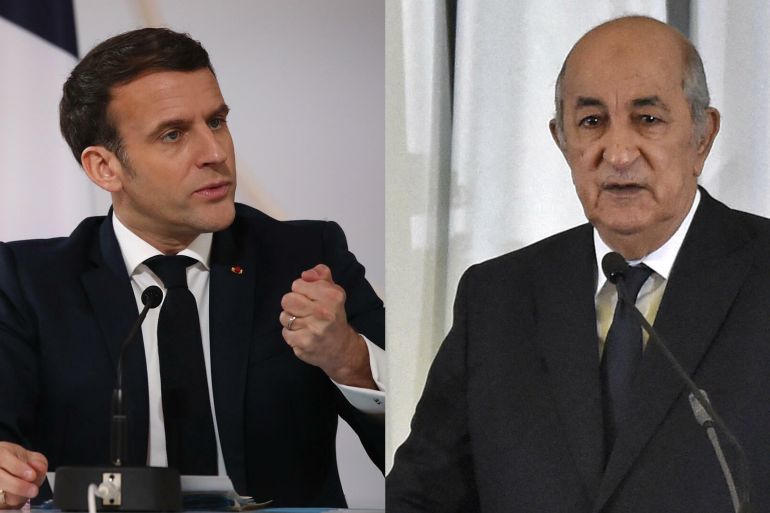 الرئيس الجزائري عبد المجيد تبون (يمين) ونظيره الفرنسي إيمانويل ماكرون (يسار)