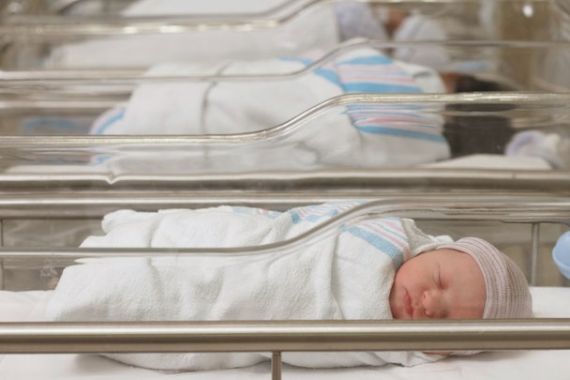 Stock image of newborn babies in a hospital nursery. (ER Productions Limited via Getty)