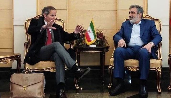 رفاييل غروسي مدير الوكالة الدولية للطاقة الذرية (شمال) ومحمد إسلامي رئيس منظمة الطاقة الذرية الإيرانية